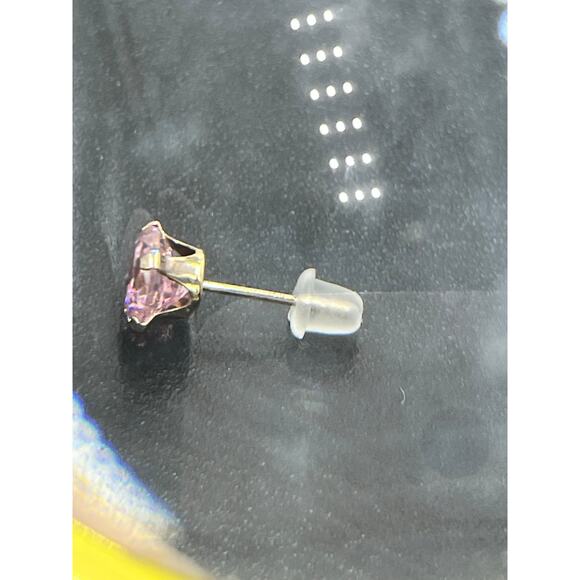 JCM 10k Yellow Gold Round Prong Pink cz October Birthstone Stud Pierced Earrings - Picture 8 of 8